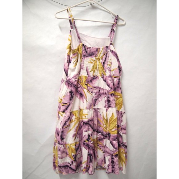 Loft Womens Paradise Tiered Mini Dress 6 Hawaiian Purple Palm Leaves Tent - Picture 6 of 9